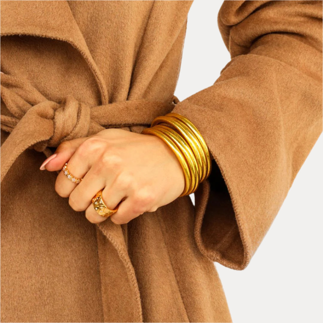 12.01.101.44.S6,12.01.101.44.M6,12.01.101.44.L6,12.01.101.44.XL6, Gold All Weather Bangles® (AWB®) - Serenity Prayer | Bangle Bracelets for Women | BuDhaGirl